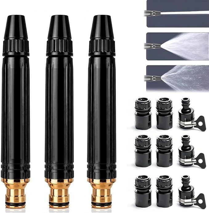 Heavy Duty Adjustable High Pressure Hose Nozzle Suitable for US water pipe sizes 8X Booster Car Wash Water Gun with Jet Mist Shower Spray, Copper Alloy Portable Power Washer for Garden Lawn Watering