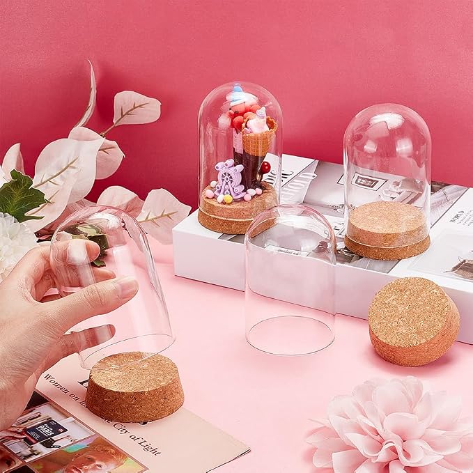 PH PandaHall 4pcs Cloche Bell Jar Glass Dome Cover Display Dome with Cork Base Glass Bottles Decorative Jars Display Case for Flower Storage Home Christmas Party Favor Decoration 2.56x4.3inch