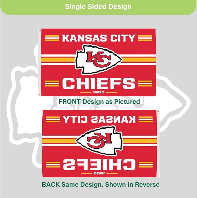 NFL Kansas City Chiefs Vintage Flag | 3 x 5 Outdoor Durable Flag with Grommets | Heavy Duty Banner for Outdoor Garden Patio Decoration | Indoor Wall Decor for Room | Works with Flagpoles for Outside House (Kansas City Chiefs-Vintage)