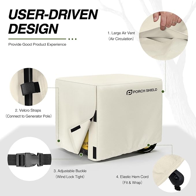 Porch Shield Waterproof Universal Generator Cover 26 x 20 x 20 inch, for Most Generators 3000-5000 Watt, Light Tan