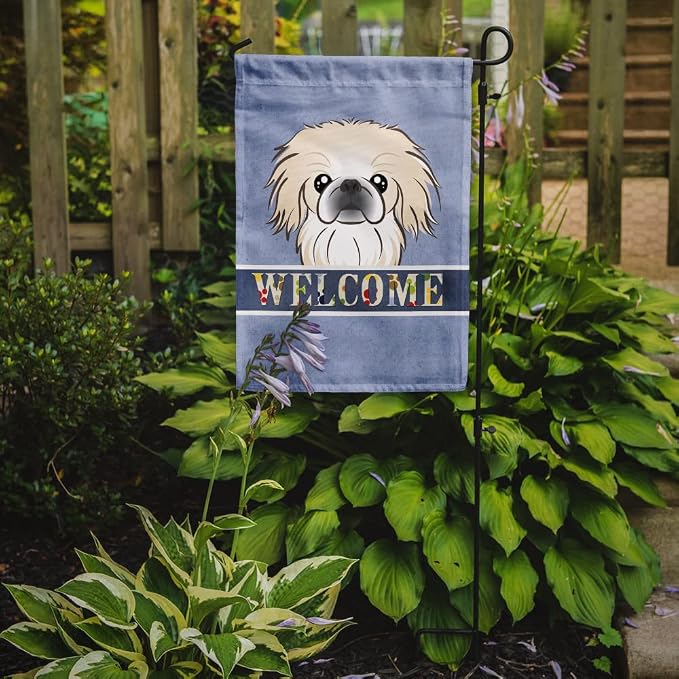 Caroline's Treasures BB1407GF Pekingese Welcome Garden Flag, Blue Mailbox Flag Decorative Yard Flag Banner Outside Patio Artwork Yard Flower Beds, Garden Size, Multicolor