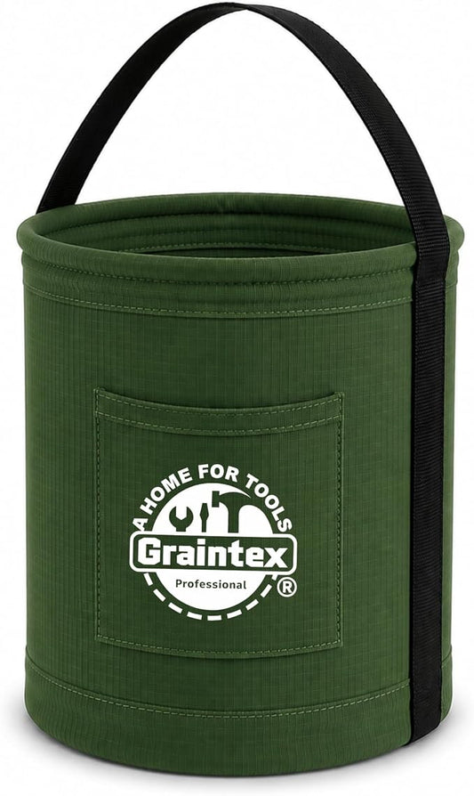 Graintex Canvas Utility Bucket 12"x15", Round Tool Bucket, Reinforced Base & Carry Handle, Ripstop Canvas, Multi-Purpose Bag for Jobsite, Gardening, Home Use, Ideal for Tool Storage Solutions