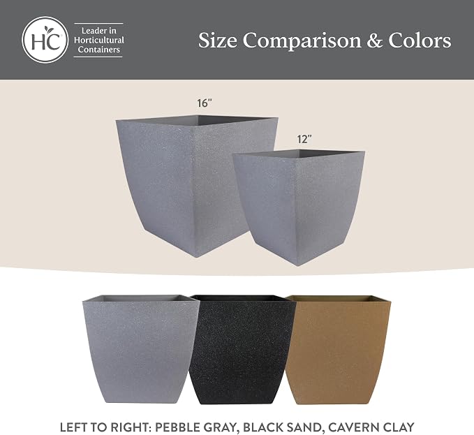The HC Companies Santa Fe Square Self-Watering Pot - Lightweight Plastic Planter for Herbs & More - Durable Plant Pots for Indoor Plants & Outdoor Plants (12" Pebble Gray, Pack 1)