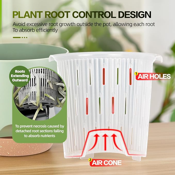 3Packs Self Watering Orchid Pots for Indoor Plants,5.8 Inch Macetas para Orqudeas,Flower Pots for Indoor Plants with Holes(Green)