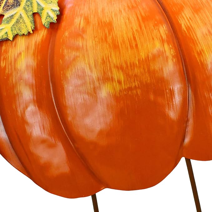 Veclotch Metal Pumpkin Garden Stake Outdoor Fall Decor, Decorative Pumpkin Yard Sign Outside Garden Lawn Décor for Autumn Harvest Thanksgiving Halloween Decoration (2)