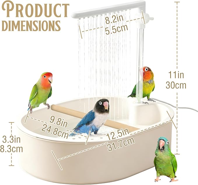 Parrot Bathtub,Bird Shower Parakeet Bath for Cage with Adjustable Water Flow Control Valve, Contains USB and Pump,Tarpaulin,for Pet Birds,Cockatiel,Budgie,Suitable for Many Kinds of Birds(White)
