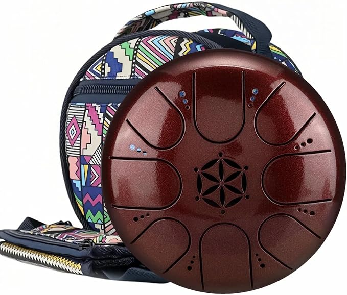 Rain Drum for Outside Garden,Steel Tongue Drum with Carry Bag, 5 Inch 8 Note Handpan Tank Drum Kit, C Major Tongue Drum Instrument (Red)