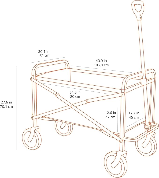 Amazon Basics Collapsible Heavy Duty Utility Wagon for Outdoor Sports, Camping, Garden, and Pets, Portable with Handle, 265 pounds Weight Capacity, 27.6 x 40.9 x 20 inches, Red