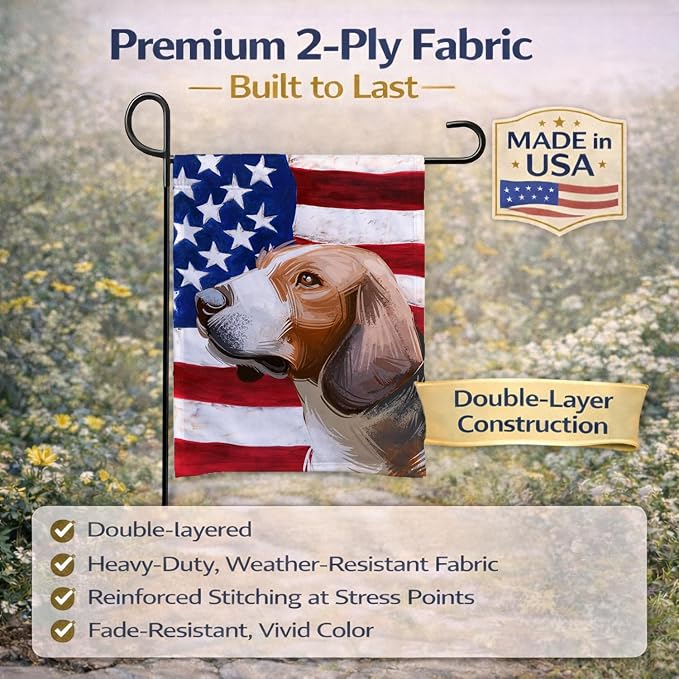 Caroline's Treasures CK6700GF Serbian Tricolour Hound Dog American Flag Garden Flag Mailbox Flag Decorative Yard Flag Banner Outside Patio Artwork Yard Flower Beds, Garden Size, Multicolor