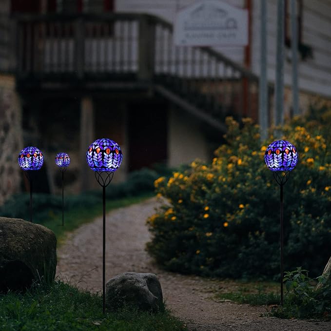 Solar Outdoor Decorative Light, Mosaic Ball Stake for Yard Decor, 6" | 6" Crackle Glass Sphere Mosaic Glass Ball Stake, Waterproof Design & Solar Lights for Lawn, Yard & Pathway Decor, Multi