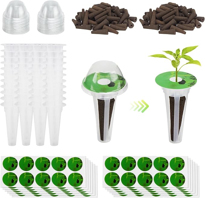 SUNCOZE 320pcs Hydroponic Pods, Accessories Compatible Other Hydroponics Growing Systems, Gardening Supplies Garden Pods Include 120 Grow Sponges, 40 Grow Baskets, 40 Domes, 120 Labels