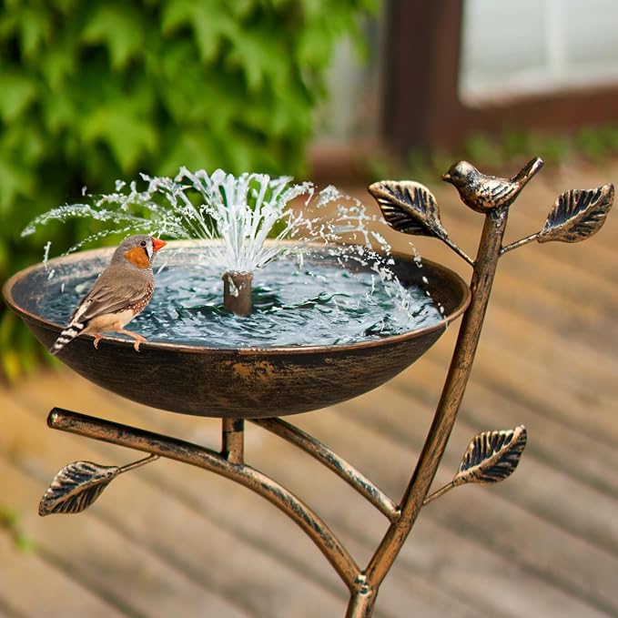 HOUYANG Diam 11.4" W x 31" H Cast Iron Pedestal Bird Bath, Bird Baths for Outdoors,Vintage Metal Bird Bath Garden Yard Decoration