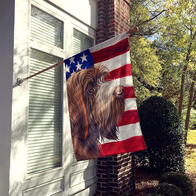 Caroline's Treasures CK6757CHF Wirehaired Pointing Griffon American Flag House Flag Large Porch Sleeve Pole Decorative Outside Yard Banner Artwork Wall Hanging, Polyester, House Size, Multicolor
