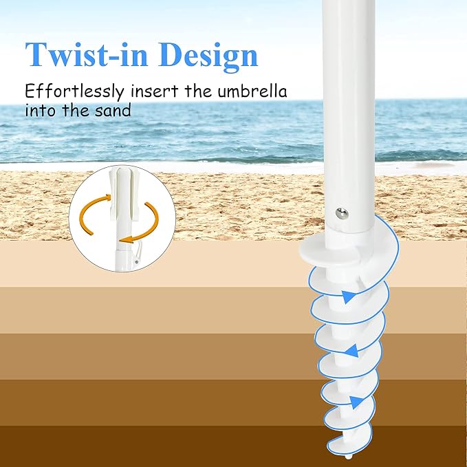 Tangkula 8FT Beach Umbrella, Portable Outdoor Sunshade Beach Umbrella with Sand Anchor & Tilt Mechanism, 16 Sturdy Fiberglass Ribs, Carrying Bag for Garden, Patio (Blue)