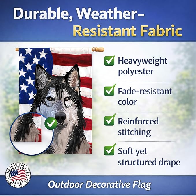 Caroline's Treasures CK6734CHF Tamaskan Dog American Flag House Flag Large Porch Sleeve Pole Decorative Outside Yard Banner Artwork Wall Hanging, Polyester, House Size, Multicolor