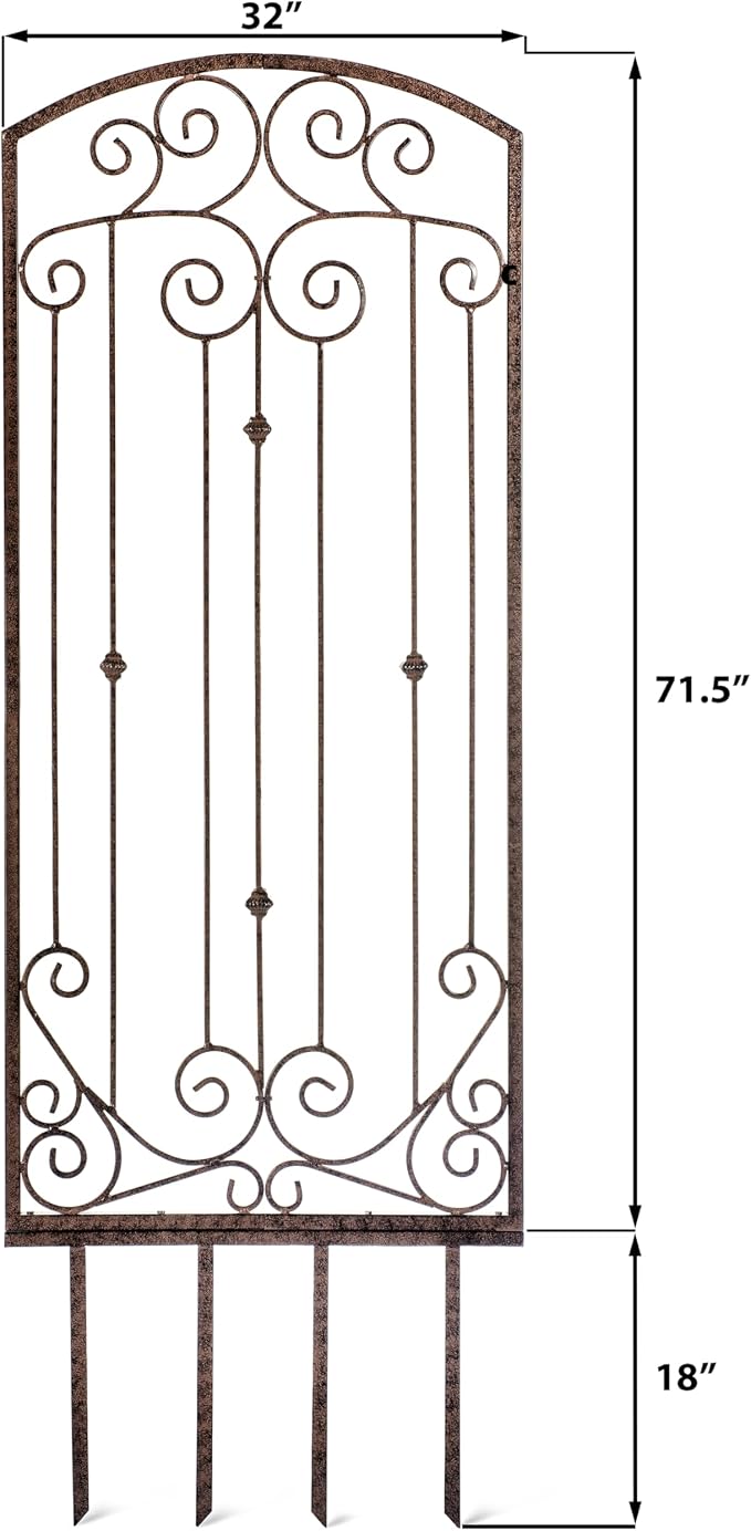 H Potter Garden Trellis 32" W x 6' Tall, Heavy Duty Iron Freestanding | Ground spikes included. Weather-resistant finish. Ideal for roses, clematis, ivy, and climbing vines.