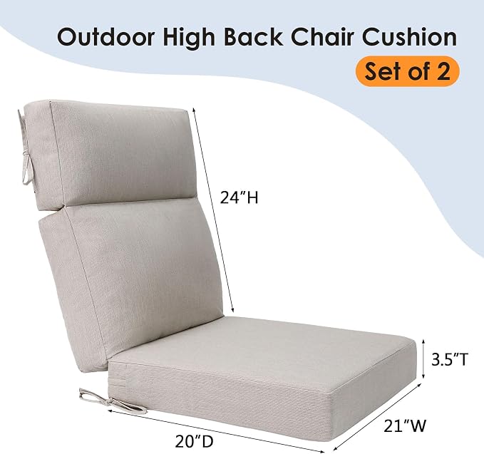 Unimatta Sunbrella Outdoor High Back Chair Cushion Seat Pads, 44 x 21 Inch Water-Repellent & Fade-Resistant Patio Furniture Cushions with Ties for Adirondack, Rocking Chairs, Specrtum Pebble