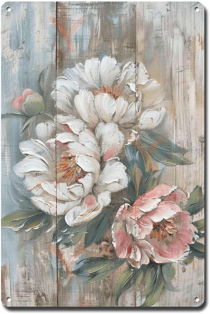 Metal Sign Tin Sign Vintage Wall Art Rustic Display Peony Tin Sign for Easy Installation Weather Resistant Design and Vintage Grandeur Funny Gardening Gift for Restaurant 6×8 Inches