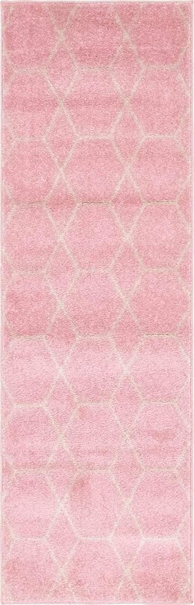 Unique Loom Trellis Frieze Collection Area Rug - Geometric (2' x 6' 1" Runner Light Pink/Ivory)