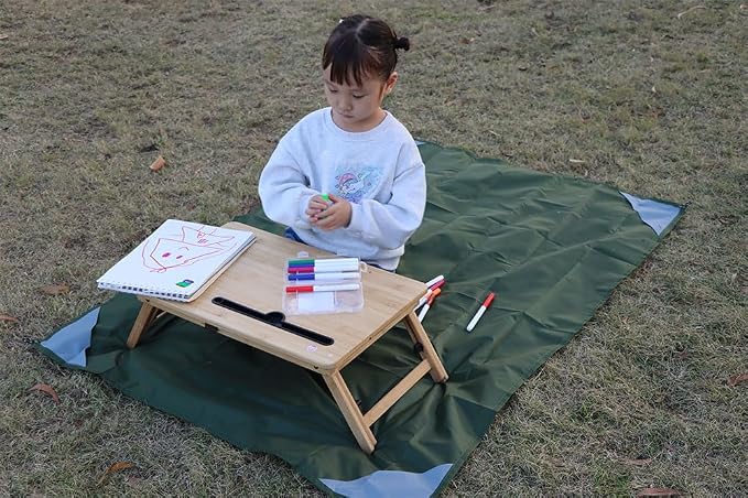 Orga'Neat Pocket Picnic Blanket, Beach Mat Waterproof Sandproof, Compact Lightweight Small Tarp for Camping, Hiking, Backpacking, Festival, Travel, Foldable in Bags (Army Green/Grey, 55"x39")