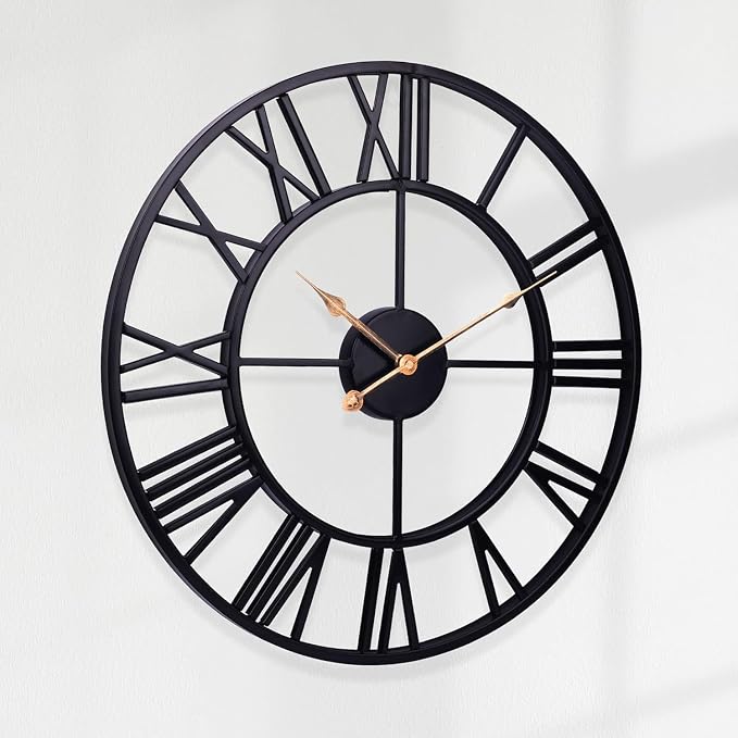 Retro Outdoor Clocks for Patio – 24 in Extra Large Farmhouse Black Metal Outdoor Wall Clock Silent Battery Operated – Vintage Industrial Skeleton Outside Clock for Pool Area, Garden, Backyard, Porch