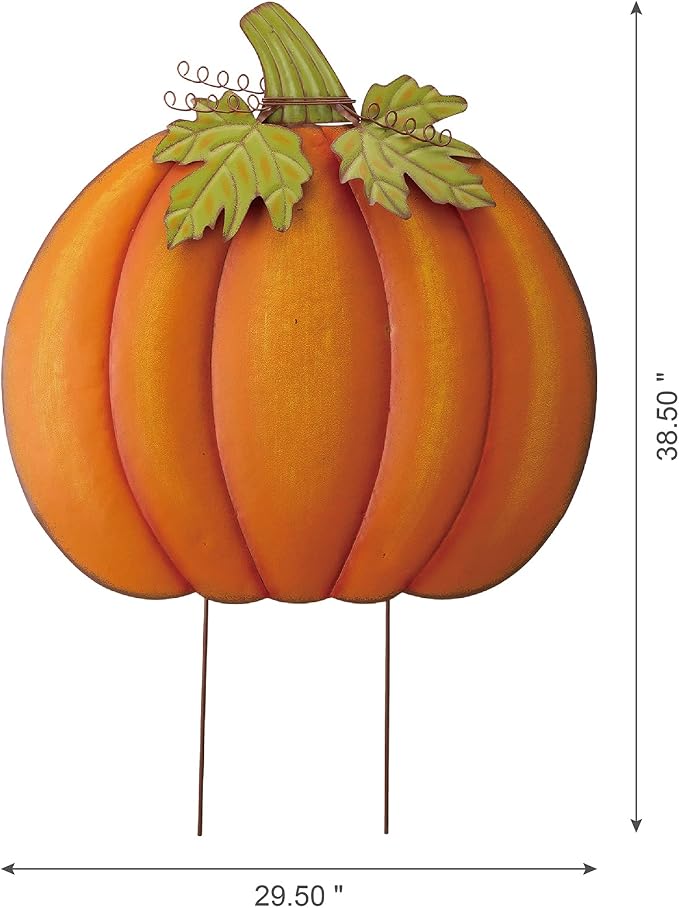 Glitzhome 37.5"H Fall Decorative Yard Signs with Stakes, Oversized Metal Pumpkin Garden Yard Stake for Home Lawn Yard Pathway Front Door Fall Harvest Thanksgiving Wall Hanging Decor