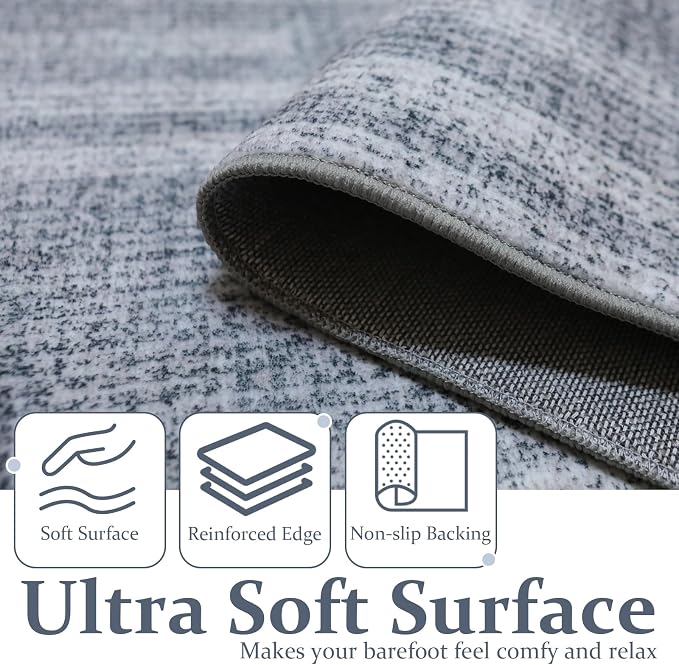 Washable Area Rugs 5'x7' Non-Slip Modern Abstract Soft for Living Room Entryway Bedroom Nursery, Print Pattern, Ash Tonal Gray