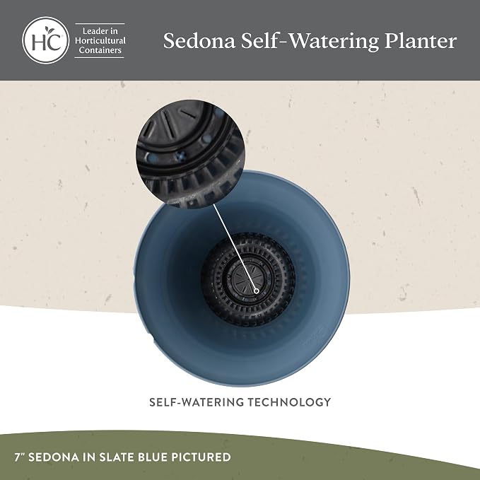 The HC Companies Sedona Round Self-Watering Pot - Lightweight Self Care Planter - Plastic Planter for Herbs & More - Durable Plant Pots for Indoor Plants & Outdoor Plants (16" Warm Gray, Pack of 1)