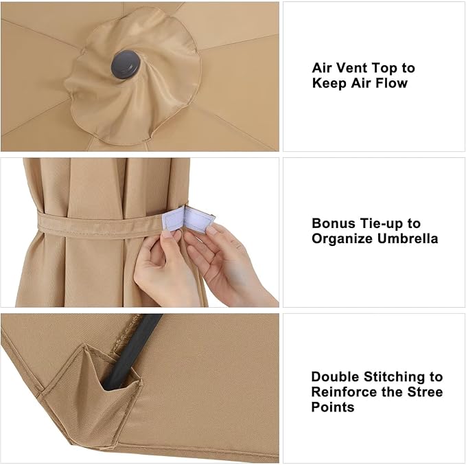 ABCCANOPY 9ft Outdoor Umbrella Replacement Top Suit 8 Ribs (Khaki)