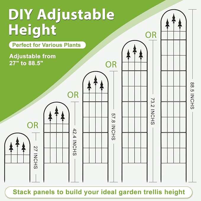 2 Pack 57.8" H x13 W Garden Trellis for Climbing Plants Outdoor, Rustproof Arched Metal Rose Trellis for Outdoor Indoor Roses Clematis Potted Climbing Plants Vines Flowers Decorative, Black