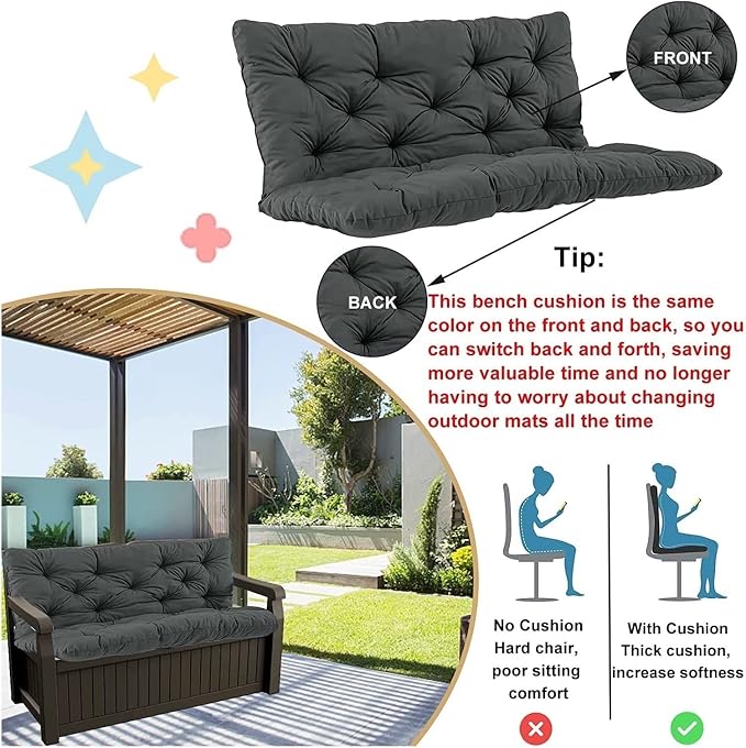 Outdoor Porch Swing Cushions, 2-3 Seater, Foam Filled, Waterproof, 4in Thick, Darkgray, Polyester Fabric, for Patio, Garden, Terrace, Balcony