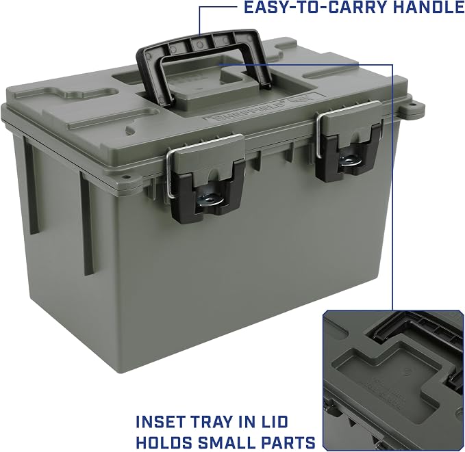 Sheffield XL Ammo Box Made in USA, Stackable Lockable Ammo Storage Box | 4 Pack Lockable Storage Box, Water and Dust Resistant Dry Box, Secures Hunting Gear, Gun Accessories, Supplies, and Bullets