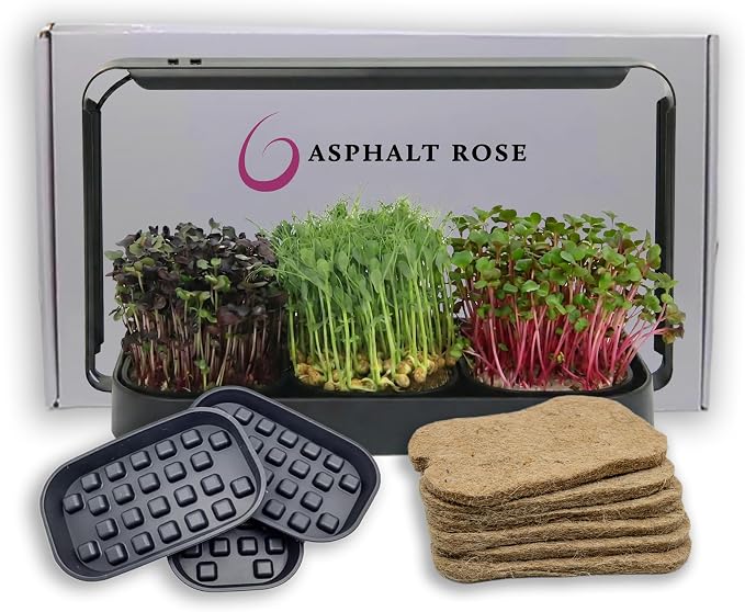 Microgreens Growing Kit Indoor, Micro Greens Indoor Herb Garden Kit with LED Light, 3 Microgreens Growing Trays, 6 Jute Mats - Indoor Grow Kit & Herb Growing Kit (No Seeds)