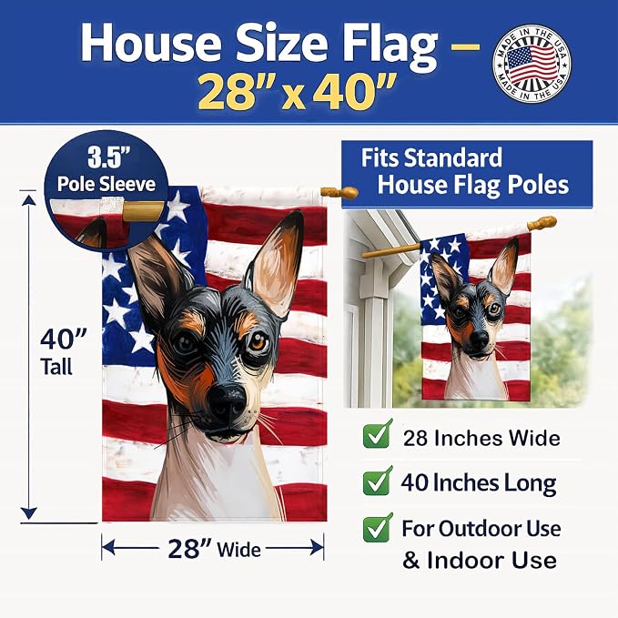Caroline's Treasures CK6674CHF Ratonero Valenciano Dog American Flag House Flag Large Porch Sleeve Pole Decorative Outside Yard Banner Artwork Wall Hanging, Polyester, House Size, Multicolor