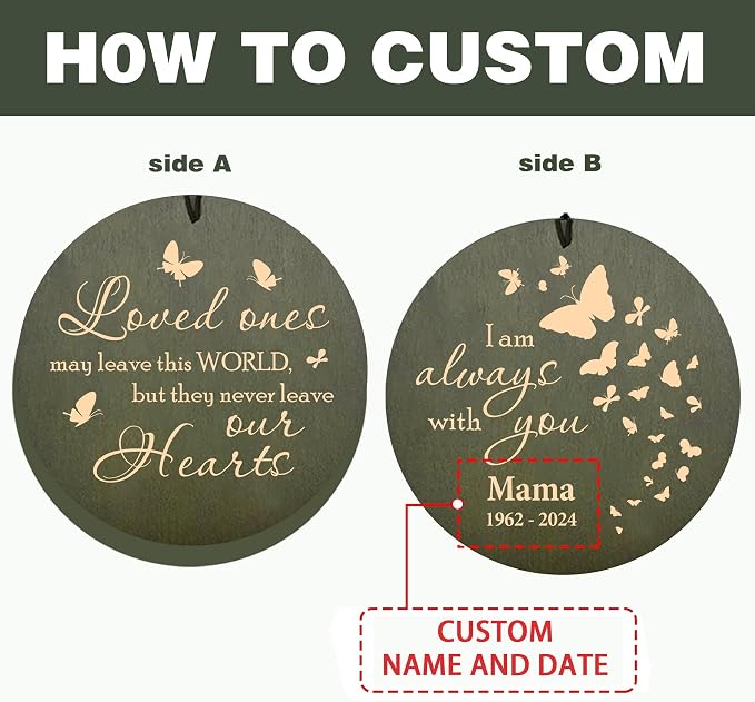 ASTARIN Memorial Butterfly 36" Wind Chimes, Personalized Name Sympathy Wind Chime, in Memory of Loss Mom Loved One, Large Deep Tone Bereavement Windchimes for Outside Clearance(Produced in Texas)