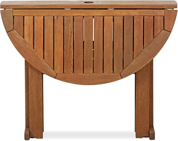Furinno FG17035 Tioman Hardwood Patio Furniture Gateleg Round Table in Teak Oil, Natural