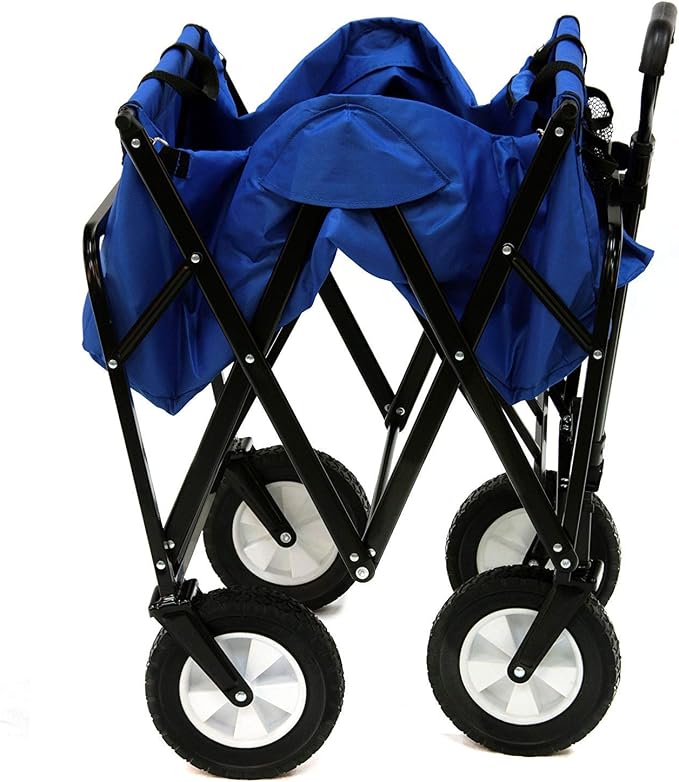 Mac Sports Heavy Duty Steel Frame Collapsible Folding 150 Pound Capacity Outdoor Camping Garden Utility Wagon Yard Cart, Blue