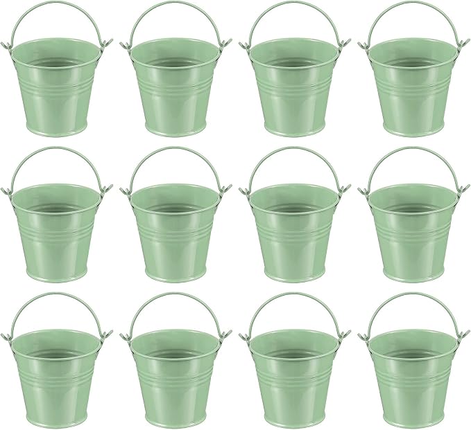 PATIKIL 2.7"x2.3" Small Metal Buckets with Handle, 12 Pcs Mini Galvanized Bucket Colorful Easter Buckets for Crafts Party Favors Decoration, Light Green
