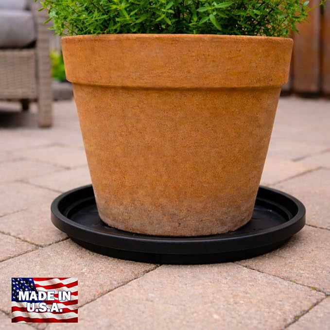 10 Inch Plant Pot Tray USA Made – Durable Plastic Flower Pot Saucer – Plant Water Catcher for Indoor Outdoor Garden (6, Midnight Black)
