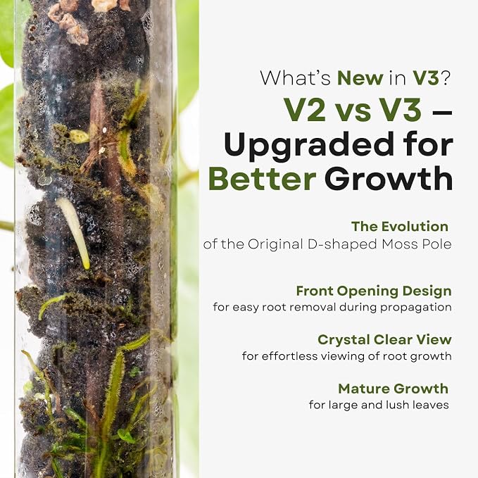 THICCLY V3 GrowPole Large 10 Pcs - Front Opening Plastic Moss Poles for Climbing Plants, D-Shaped Moss Pole for Monstera Plant Support Plant Climbing Pole, Plastic Plant Pole Support for Philodendron