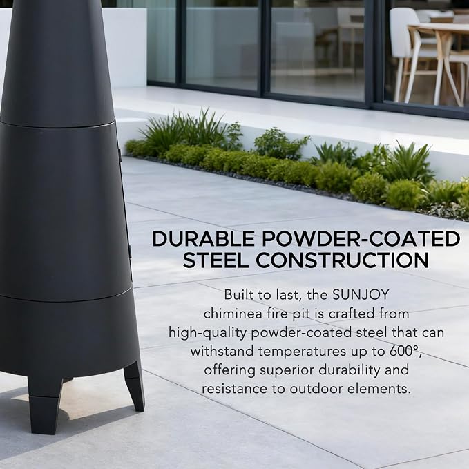 SUNJOY 2-in-1 Chiminea Fire Pit & Grill, 57" Tall Outdoor Fireplace with Removable Stainless Steel Grill Grate, Spark Screen & PVC Cover for Patio, Backyard, Cooking - Black