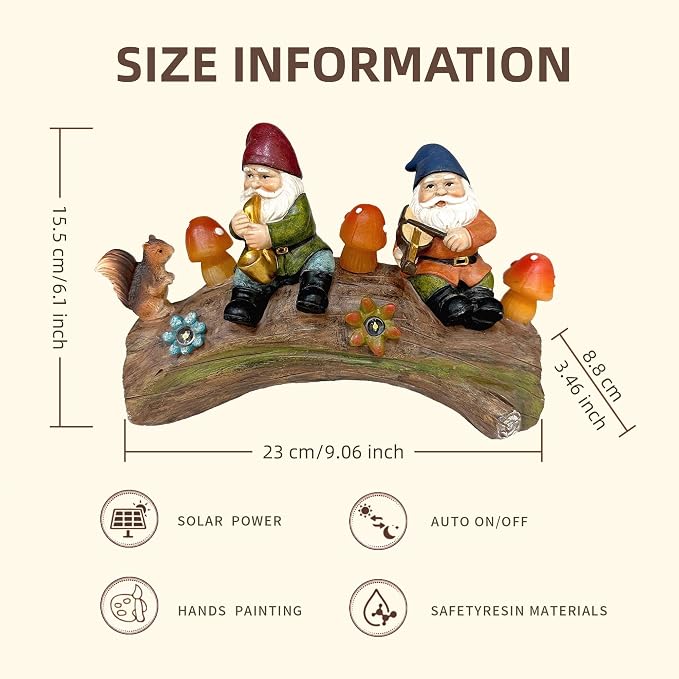 Solar Powered Squirre Gnome Mushroom Light 14" Weatherproof Resin Garden Decor Auto-Sensor Outdoor Lamp Warm White Fairy Light Housewarming/Birthday Bullet Points