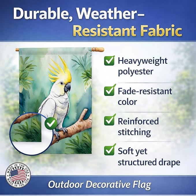 Caroline's Treasures Sulphurcrested Cockatoo House Flag Large Porch Sleeve Pole Decorative Outside Yard Banner Artwork Wall Hanging, Polyester, House Size, Multicolor