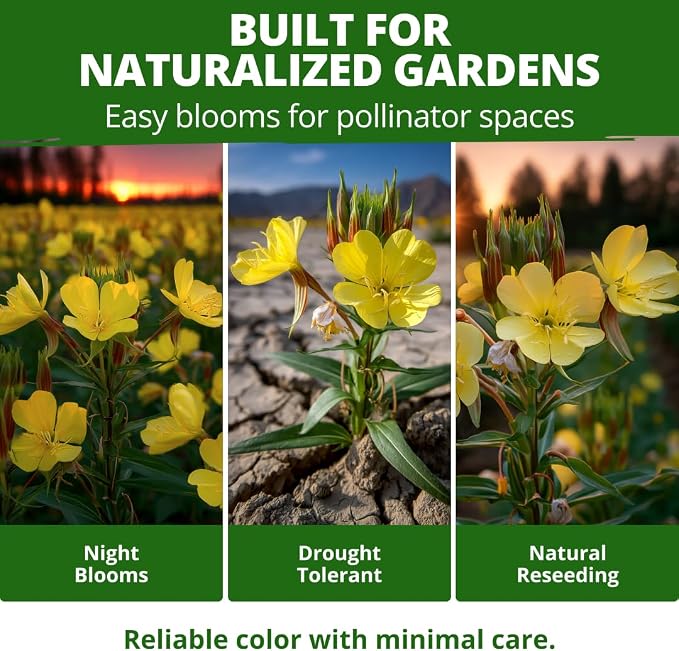 HOME GROWN Evening Primrose Seeds for Planting, Oenothera Lamarckiana, 575 Heirloom Non-GMO Wildflower Seeds, 0.3g, Yellow Blooms, Drought Tolerant, Pollinator Garden, Zones 4–9