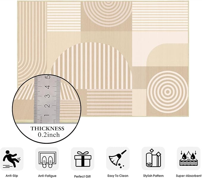 9x12 Area Rug for Living Room Beige Geometric Rug Machine Washable White Minimalist Mid Century Modern Area Rugs Non Slip Low Pile Large Dining Room Floor Carpet for Bedroom Office,Beige