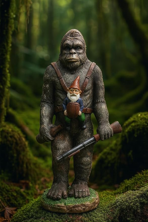 Funny Guy Mugs Bigfoot Garden Statue - Bigfoot and A Gnome - Indoor/Outdoor Garden Gnome Sculpture for Patio, Yard or Lawn