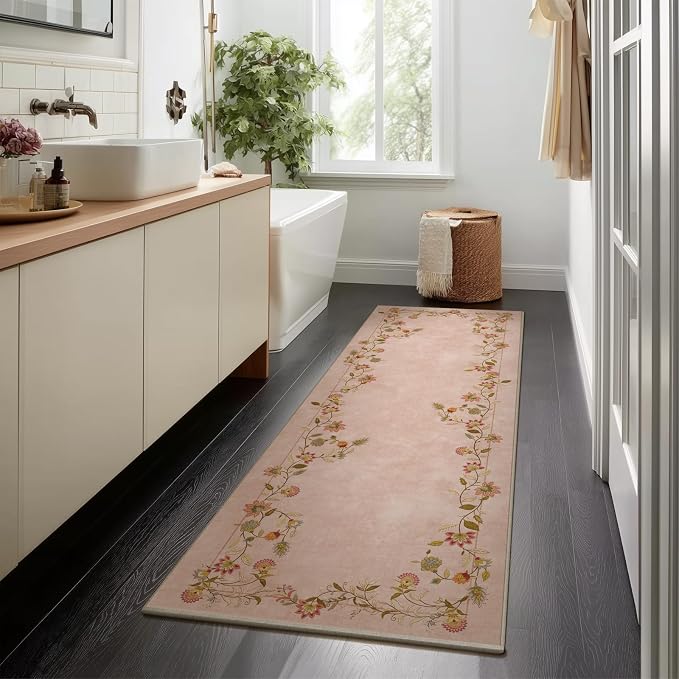 Washable Kitchen Rug Runners for Hallways: 2'6"x8' Entryway Rug Stain Resistant Non Slip Low Pile Soft Living Room Floor Carpet Runners for Bedroom Kitchen Laundry Room Farmhouse Indoor