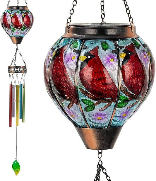Cardinal Wind Chimes for Outside,Solar Wind Chimes with Solar Lights,Hanging Wind Chime Deep Tone,Windchimes Outdoor,Memorial Wind Chime for Mom,Outdoor Windchime for Loss of Loved One