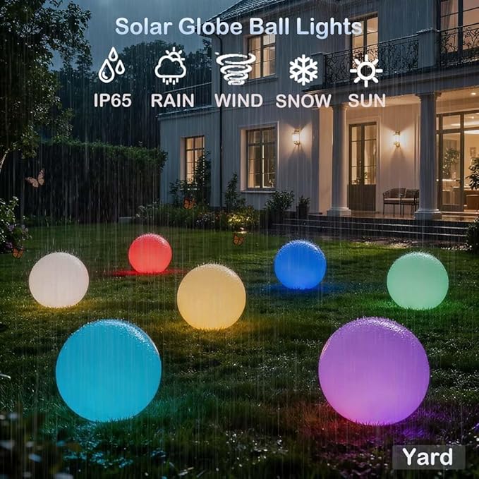 10 inch Solar Globe Light Outdoor Waterproof, Solar Ball for Garden | IP65 Waterproof 16 RGB Color Ball Light Outdoor w/Ground Stake, Solar Orbs for Outside w/Remote, for Patio Yard Lawn Backyard