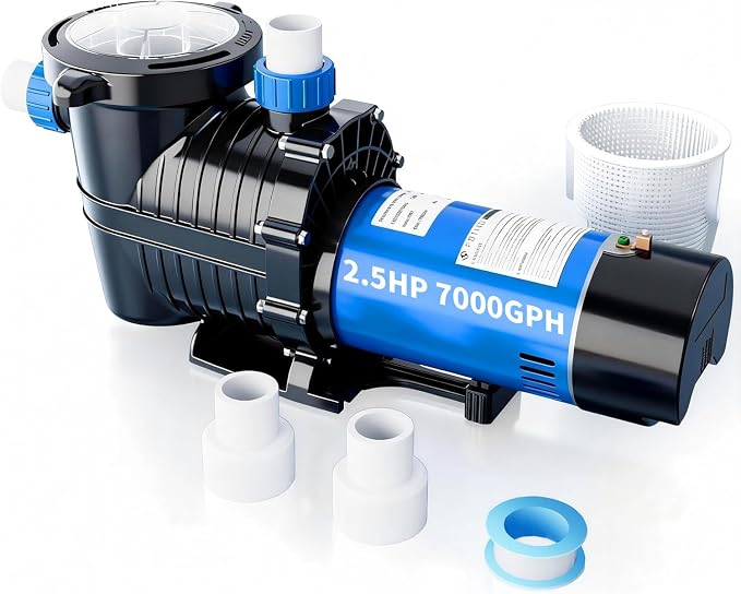 FOTING In/Above Ground Pool Pump, Self Primming Pool Pump High Flow 1.5" & 2" NPT Inlet Connectors, Dark Blue&Black